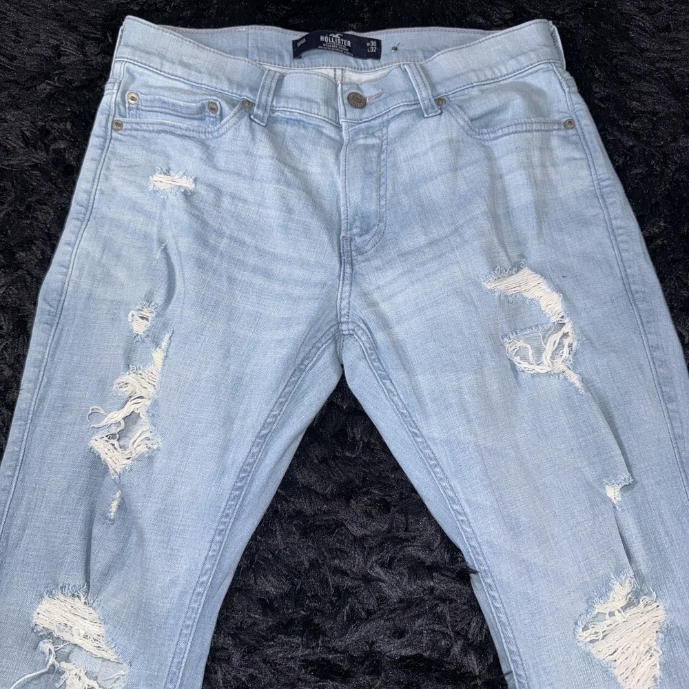 Hollister Stacked Skinny Jeans Mens 30x32 Distressed Ripped Denim Pants - Picture 2 of 10